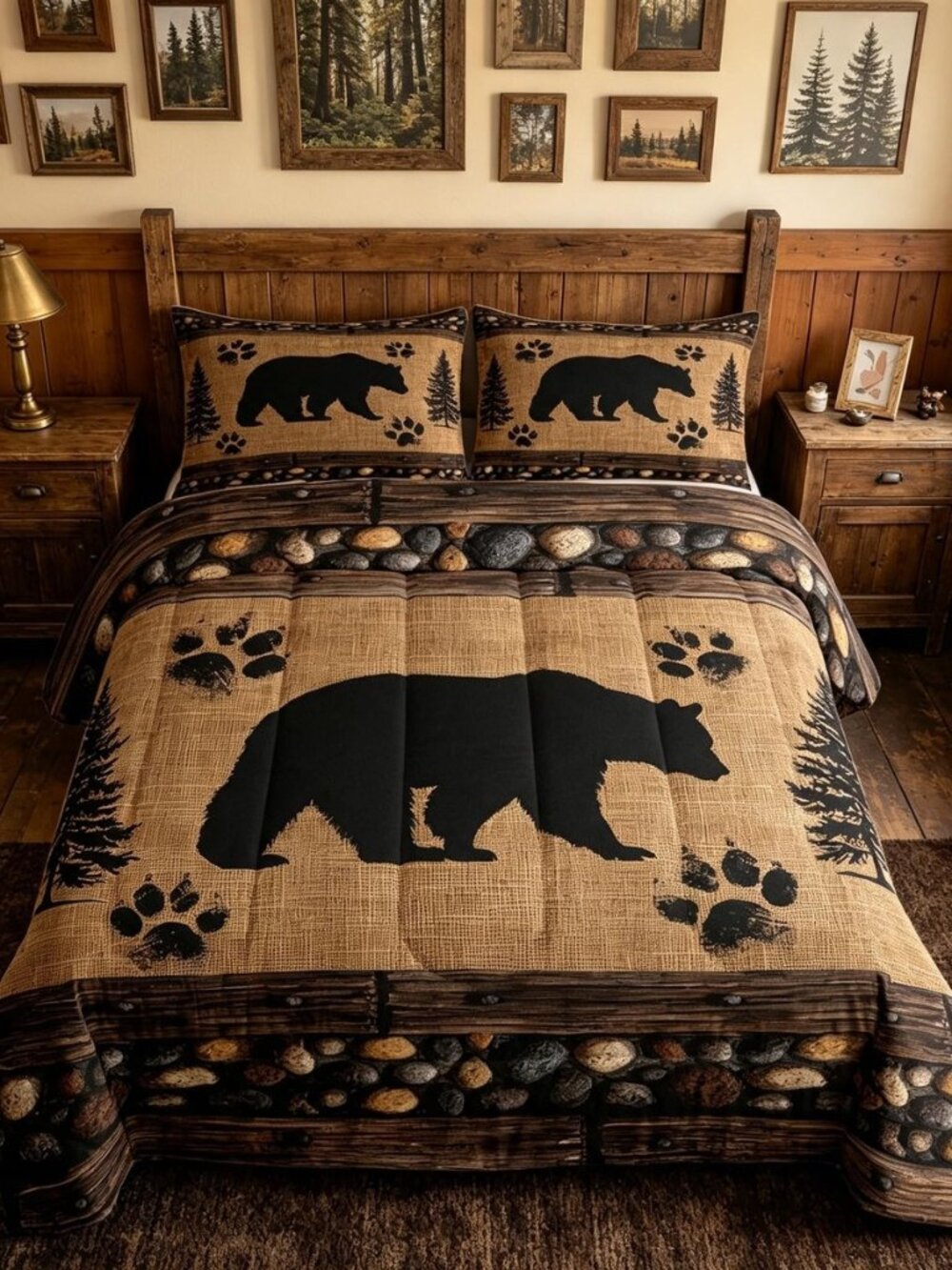 Bear Full Size Comforter Set,Wild Animal Rustic Cabin Bedding Comforters Bedroom
